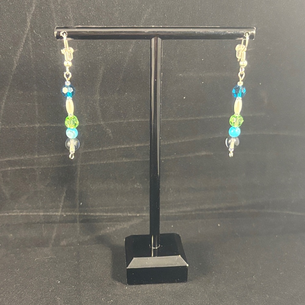 Vibrant Blue and Green Beaded Earrings